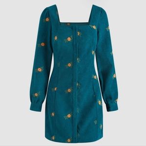 Flower print corduroy Mini dress